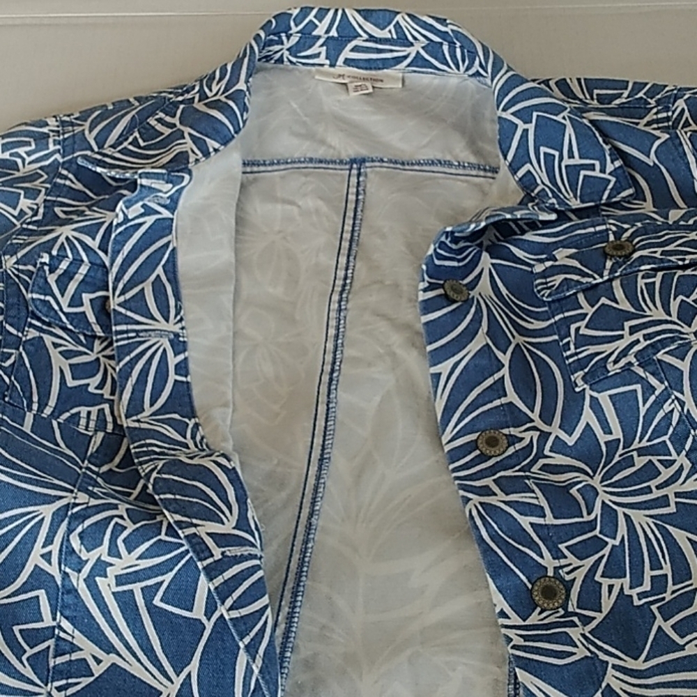 JM Collection, Blue Geometric Cotton Jacket.Sz 10. - Picture 6 of 8